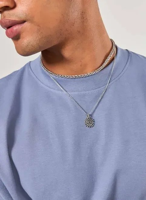 conjunto 2 colares prateados sol conjunto 2 colares prateados sol