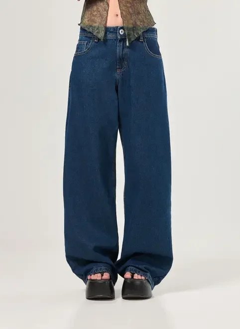 calça boy cintura baixa jeans escuro calça boy cintura baixa jeans escuro