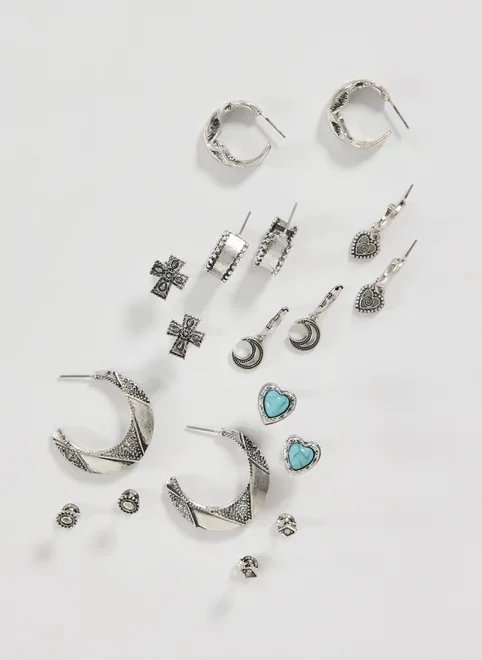 conjunto 9 brincos prateados boho conjunto 9 brincos prateados boho