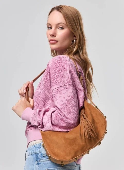 bolsa slouchy suede caramelo franjas bolsa slouchy suede caramelo franjas