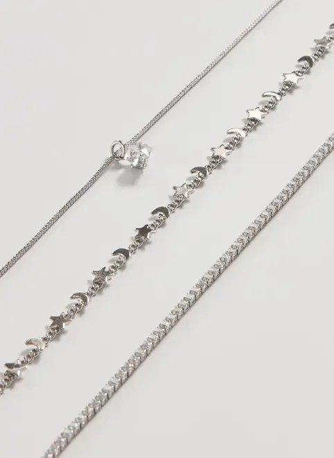 conjunto 3 colares prateados zircônia conjunto 3 colares prateados zircônia