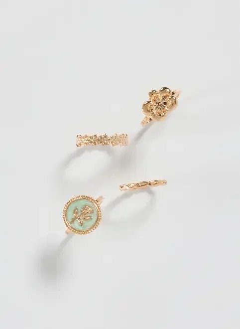 conjunto 4 anéis dourados flores conjunto 4 anéis dourados flores