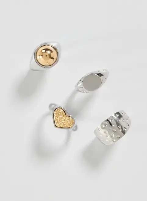 conjunto 4 anéis mix dourado e prateado conjunto 4 anéis mix dourado e prateado