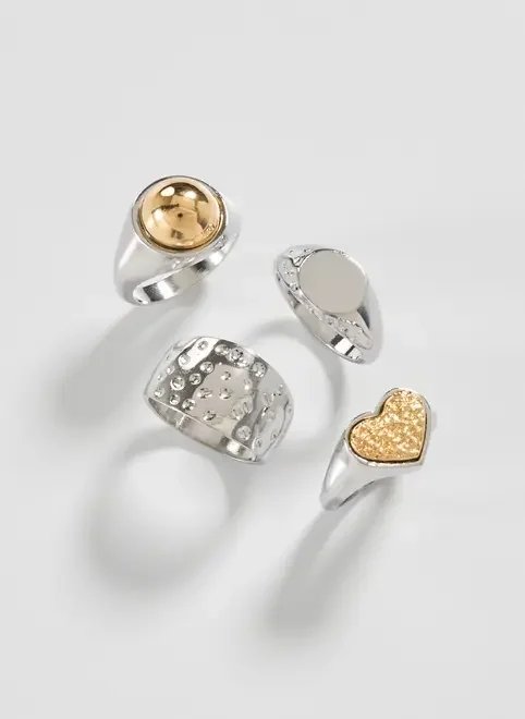 conjunto 4 anéis mix dourado e prateado conjunto 4 anéis mix dourado e prateado