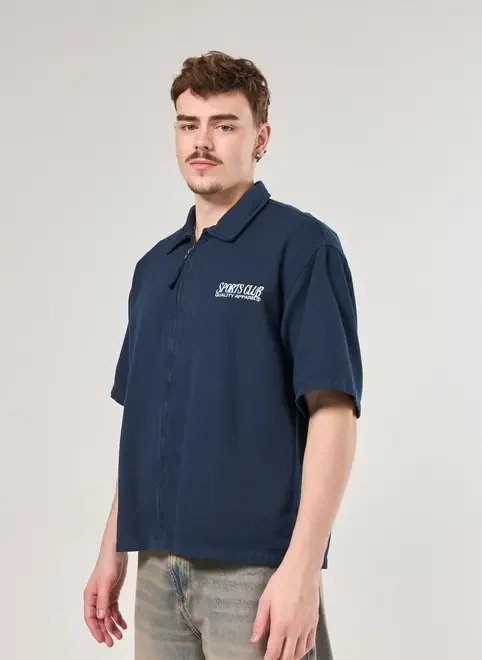 camisa box sarja zíper e bordado camisa box sarja zíper e bordado