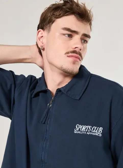 camisa box sarja zíper e bordado camisa box sarja zíper e bordado