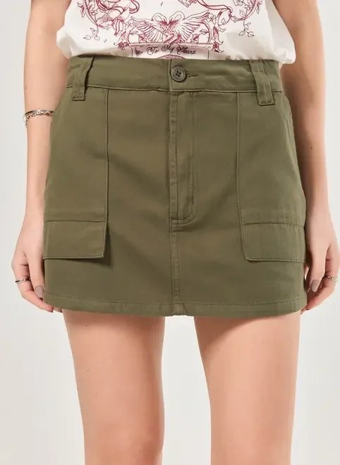 short saia sarja verde militar bolsos short saia sarja verde militar bolsos
