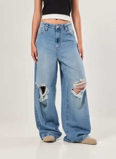 calça jeans super wide leg rasgos calça jeans super wide leg rasgos