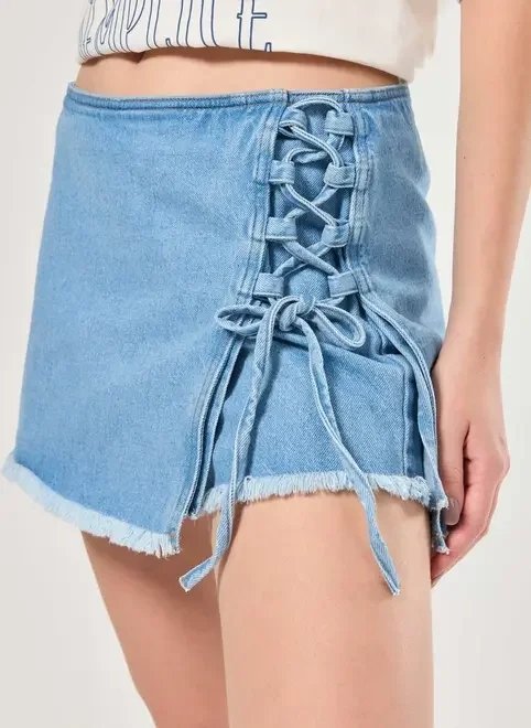 short saia jeans amarração short saia jeans amarração