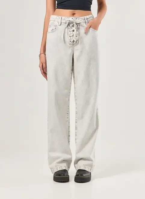 calça jeans wide leg amarração calça jeans wide leg amarração