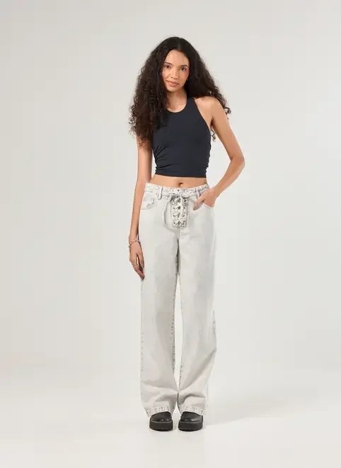 calça jeans wide leg amarração calça jeans wide leg amarração