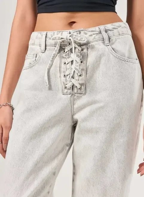 calça jeans wide leg amarração calça jeans wide leg amarração