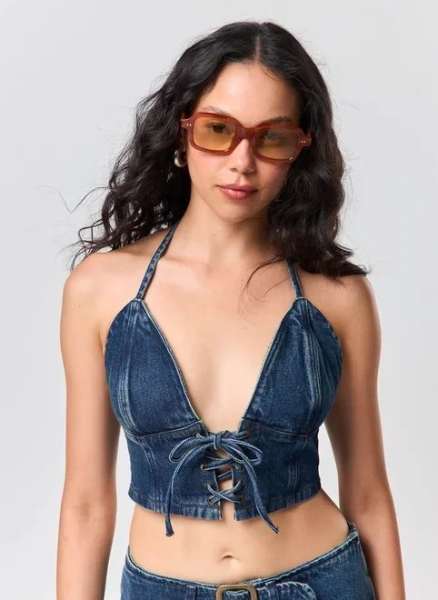 cropped jeans escuro amarração cropped jeans escuro amarração