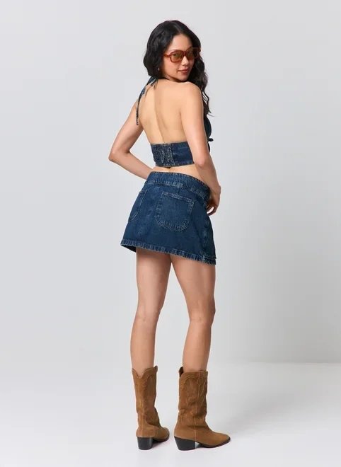 cropped jeans escuro amarração cropped jeans escuro amarração