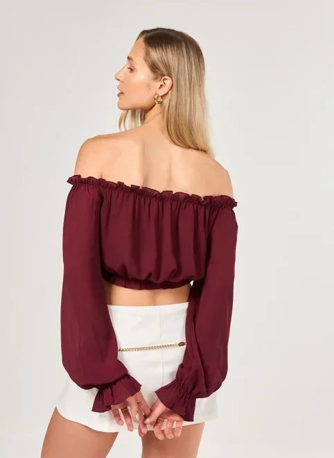 blusa ombro a ombro manga longa elástico blusa ombro a ombro manga longa elástico