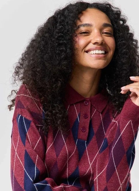 blusa de tricô polo xadrez argyle blusa de tricô polo xadrez argyle