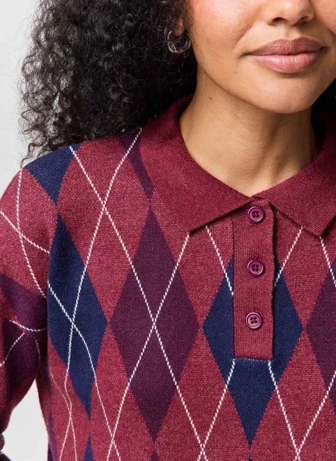 blusa de tricô polo xadrez argyle blusa de tricô polo xadrez argyle
