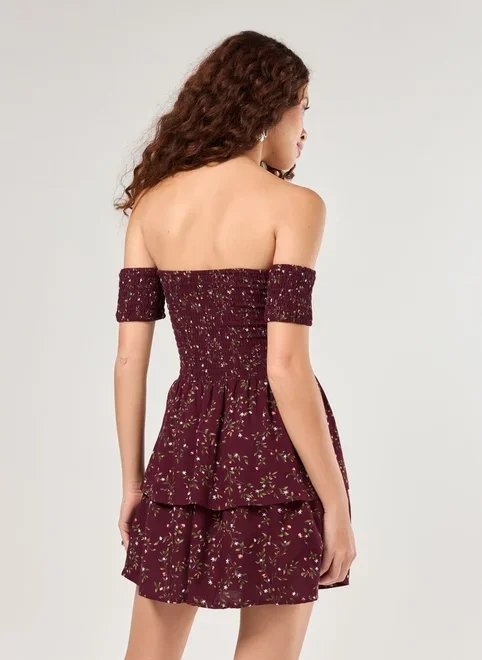 vestido ombro a ombro estampado bordô vestido ombro a ombro estampado bordô