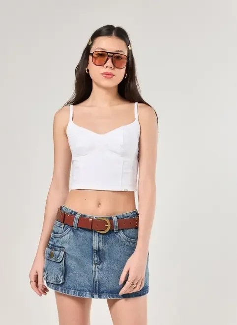 cropped corselet em sarja cropped corselet em sarja