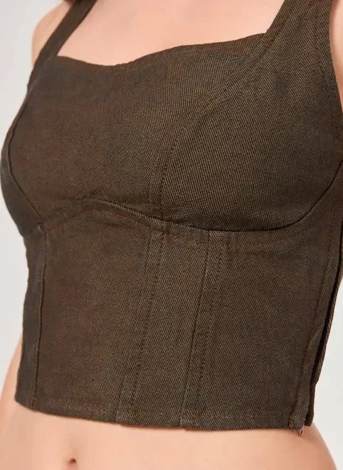 cropped corselet sarja marrom cropped corselet sarja marrom