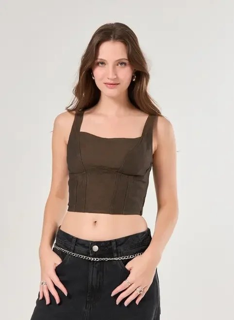 cropped corselet sarja marrom cropped corselet sarja marrom