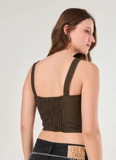 cropped corselet sarja marrom cropped corselet sarja marrom