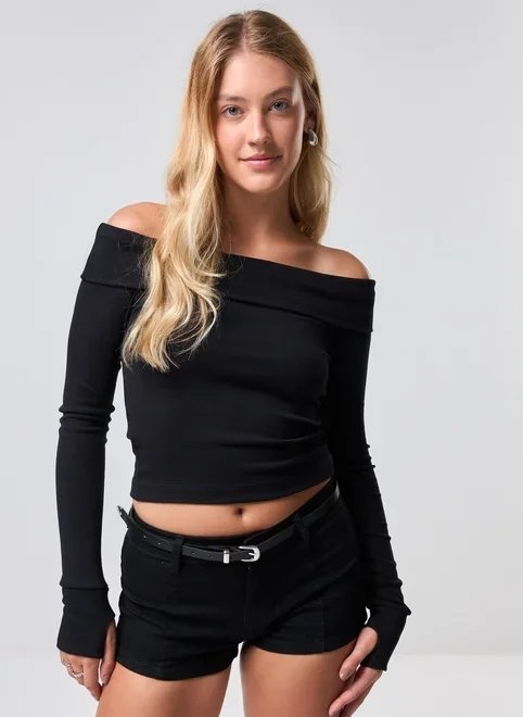 blusa ombro a ombro manga longa pala virada blusa ombro a ombro manga longa pala virada