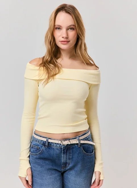 blusa ombro a ombro manga longa pala virada blusa ombro a ombro manga longa pala virada