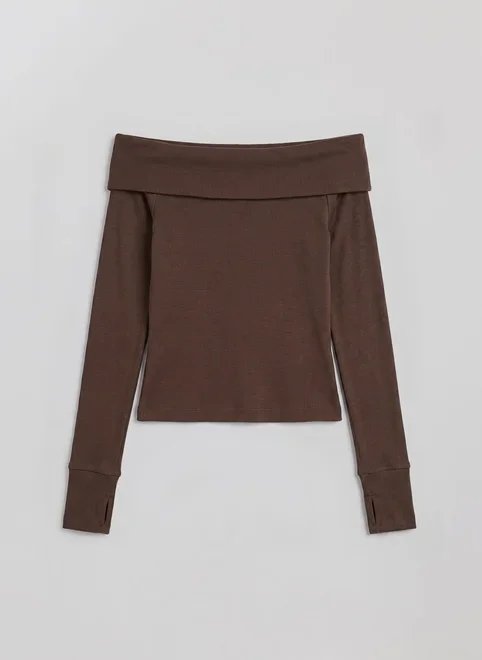 blusa ombro a ombro manga longa pala virada blusa ombro a ombro manga longa pala virada