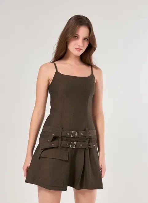 vestido sarja marrom cintos vestido sarja marrom cintos