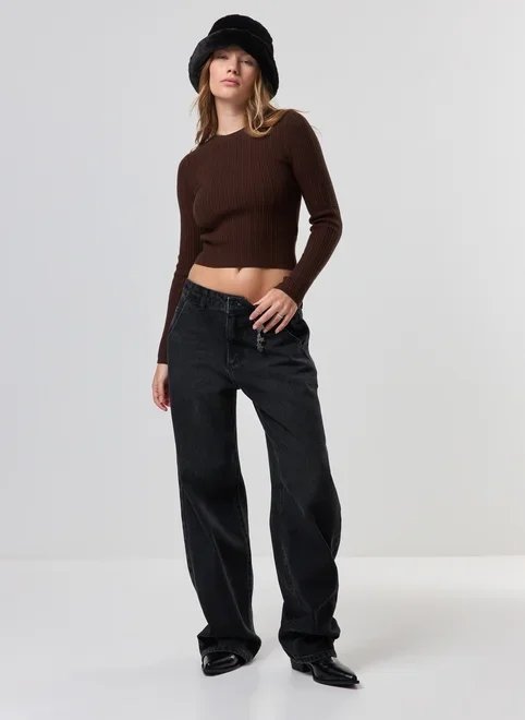 blusa canelada tricô manga longa blusa canelada tricô manga longa