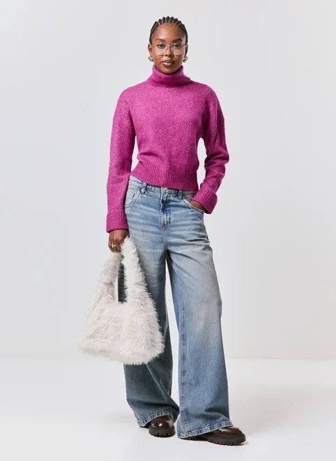 blusa de tricô gola alta rosa blusa de tricô gola alta rosa