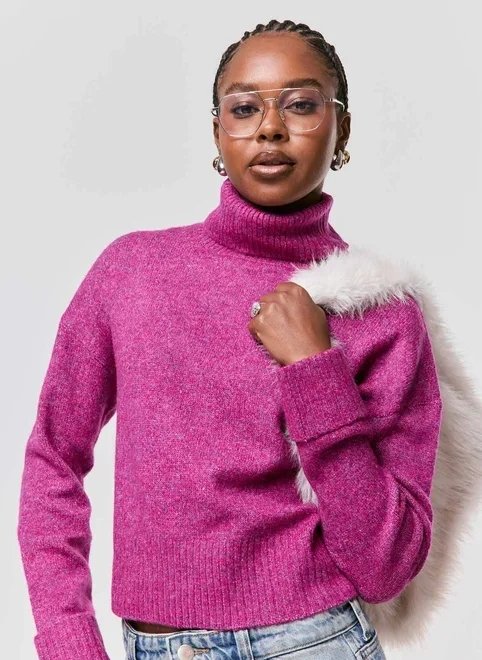 blusa de tricô gola alta rosa blusa de tricô gola alta rosa