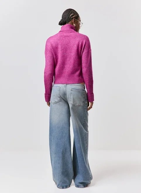 blusa de tricô gola alta rosa blusa de tricô gola alta rosa