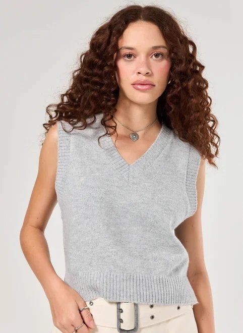 colete tricô cinza mescla colete tricô cinza mescla