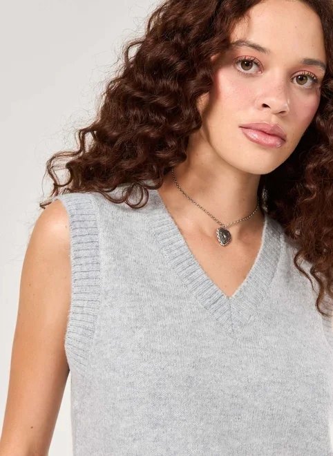 colete tricô cinza mescla colete tricô cinza mescla