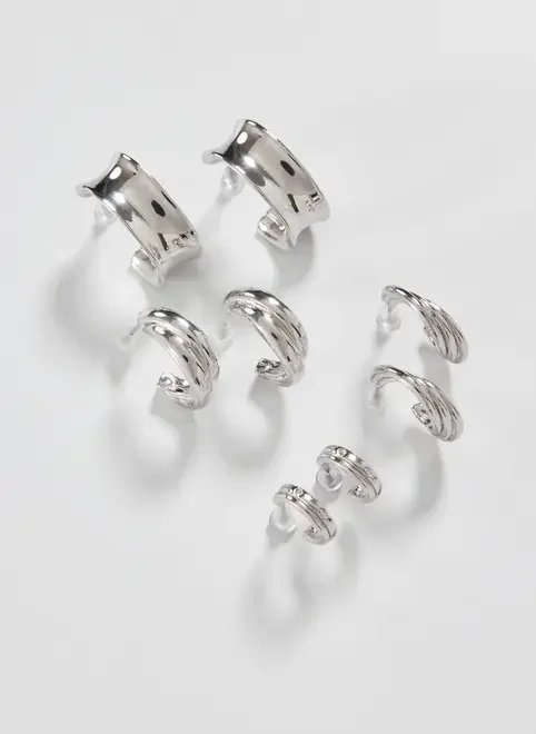 conjunto 4 brincos de argola prateadas conjunto 4 brincos de argola prateadas