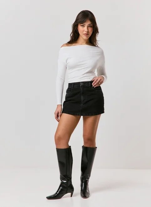 short saia jeans básico cintura alta short saia jeans básico cintura alta