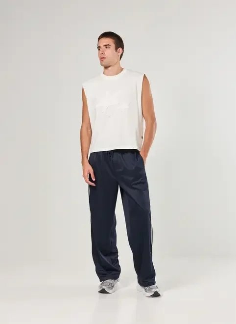 calça reta esportiva azul-marinho calça reta esportiva azul-marinho