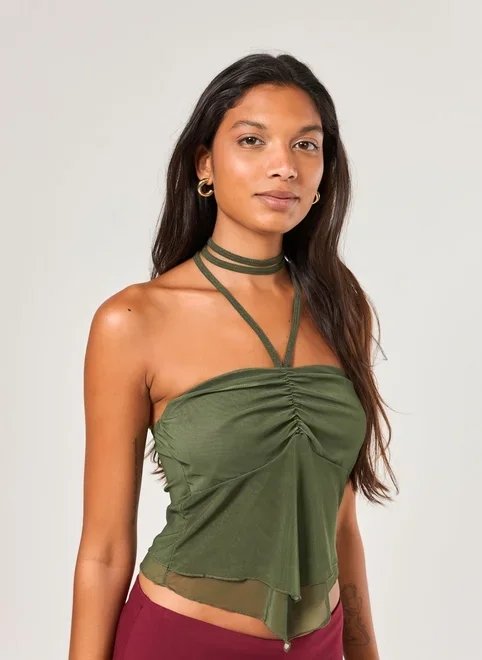 blusa tule verde amarração pescoço blusa tule verde amarração pescoço