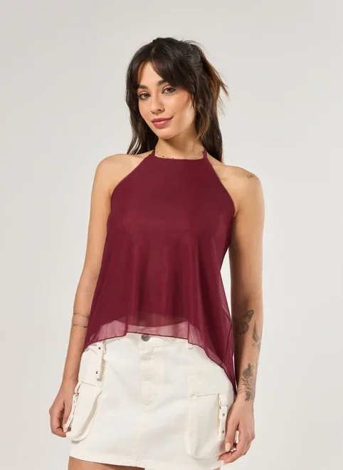 blusa tule halter amarração blusa tule halter amarração