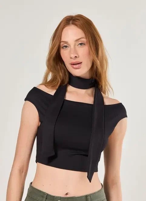 cropped poliamida com lenço cropped poliamida com lenço