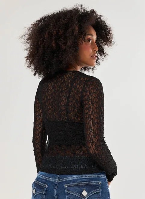 blusa manga longa rendada blusa manga longa rendada