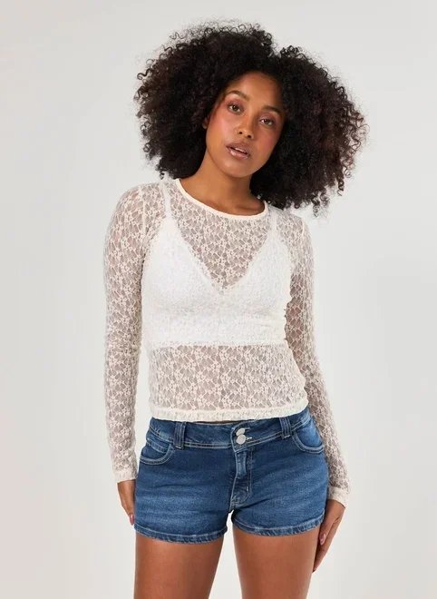 blusa manga longa rendada blusa manga longa rendada