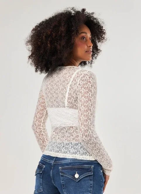 blusa manga longa rendada blusa manga longa rendada