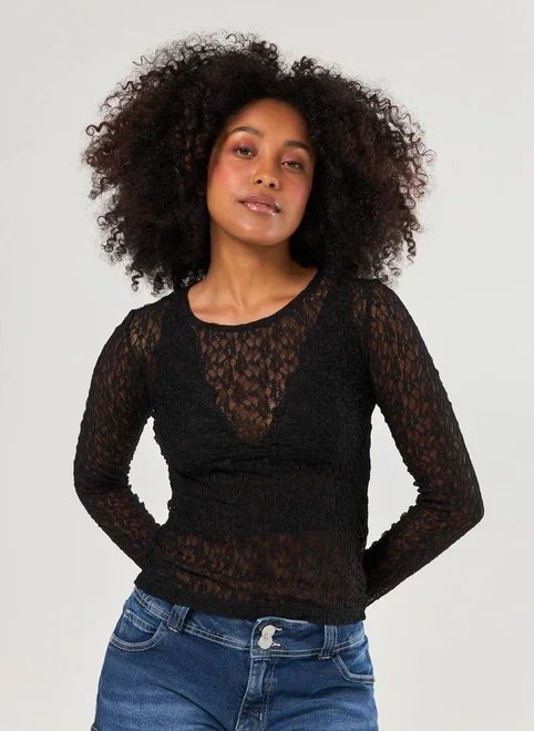 blusa manga longa rendada blusa manga longa rendada