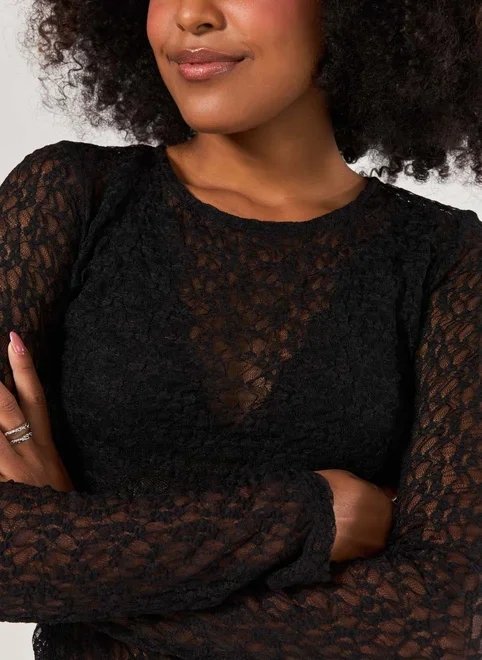 blusa manga longa rendada blusa manga longa rendada