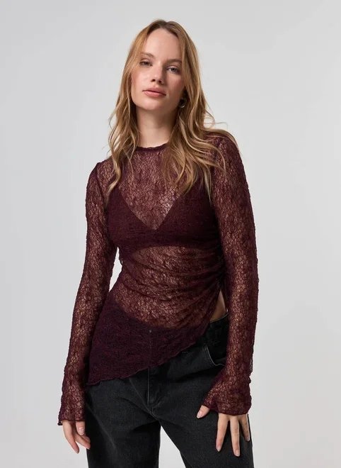 blusa renda manga longa franzido blusa renda manga longa franzido