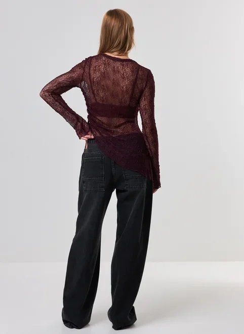 blusa renda manga longa franzido blusa renda manga longa franzido