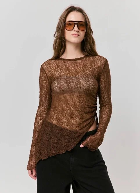 blusa renda manga longa franzido blusa renda manga longa franzido